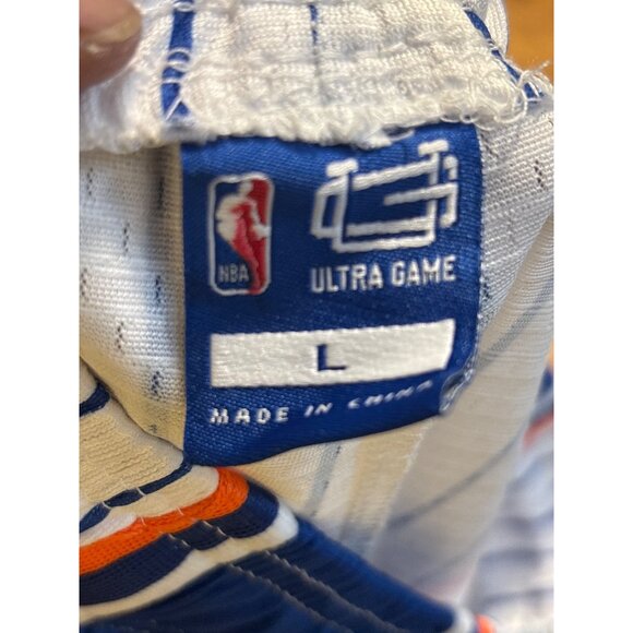 New York Knicks NBA Basketball Shorts White & Blue With Orange Trim L-SIZE YOUTH - Picture 10 of 12